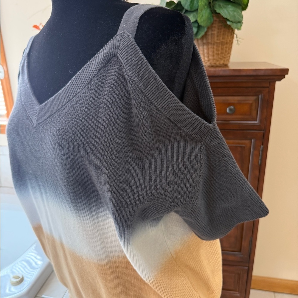 Michael Stars Cold Shoulder Ribbed Gradient Colors Knit Sweater Top - Picture 8 of 10